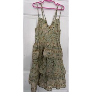 American Eagle Sage Green XS Floral Tiered Strappy Smocked Dress Bohemian Boho